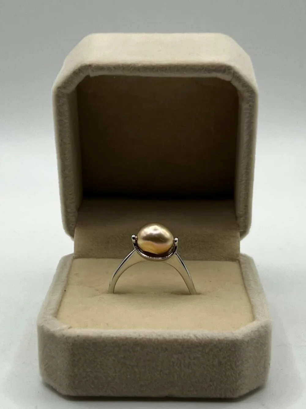 .925 925 Sterling Silver Ring Genuine Freshwater Peach Pearl Adjustable NEW